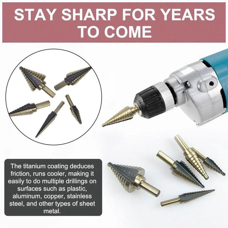 5PCS HSS Step Steel Cone Drill Titanium Bits Set – view 3