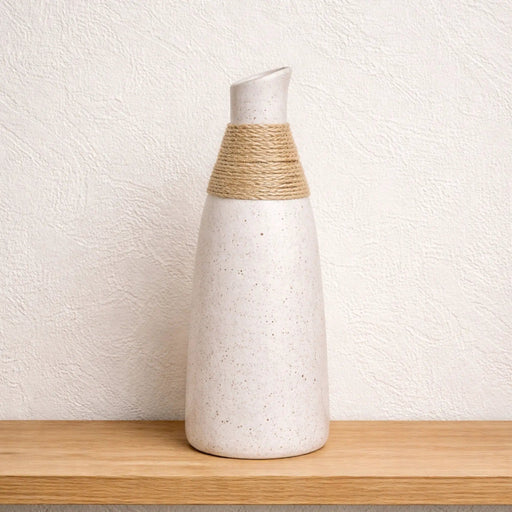 Frankly Cotton Mini Speckled Textured Ceramic Vase With Twine Neck – view 1