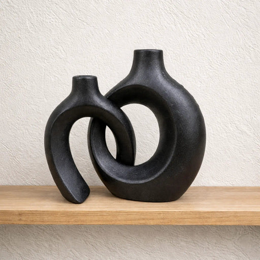Modern Black Sculptural Ceramic Vase Set For Contemporary Home Decor – view 1