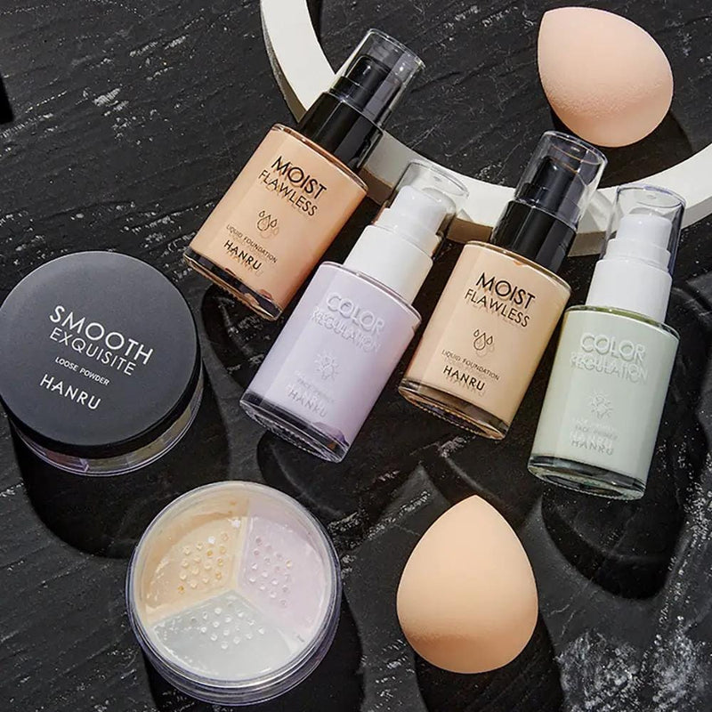 Poppy Gifts makeup 4-piece makeup kit BB cream & isolation base & loose powder & beauty sponge 4-piece makeup kit BB cream & isolation base & loose powder & beauty sponge