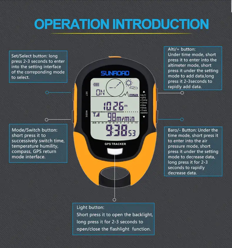 SUNROAD GPS Altimeter & Compass — 9-in-1 Outdoor Navigation Device – view 6
