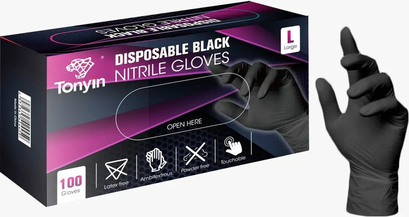 Racing Pro NZ Ltd TONYIN DISPOSABLE BLACK NITRILE GLOVES ( L SIZE ) TONYIN DISPOSABLE BLACK NITRILE GLOVES ( L SIZE )