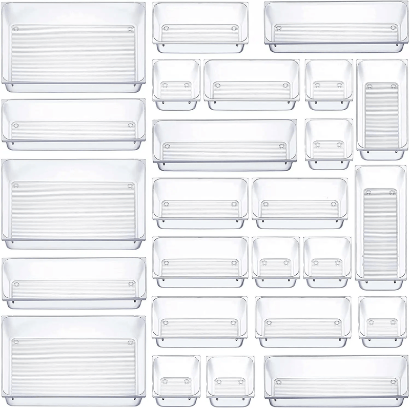 salelink.co.nz Unbranded 25PCS Drawer Organizer Set 25 Piece Drawer Organizer Set Clear Plastic Trays