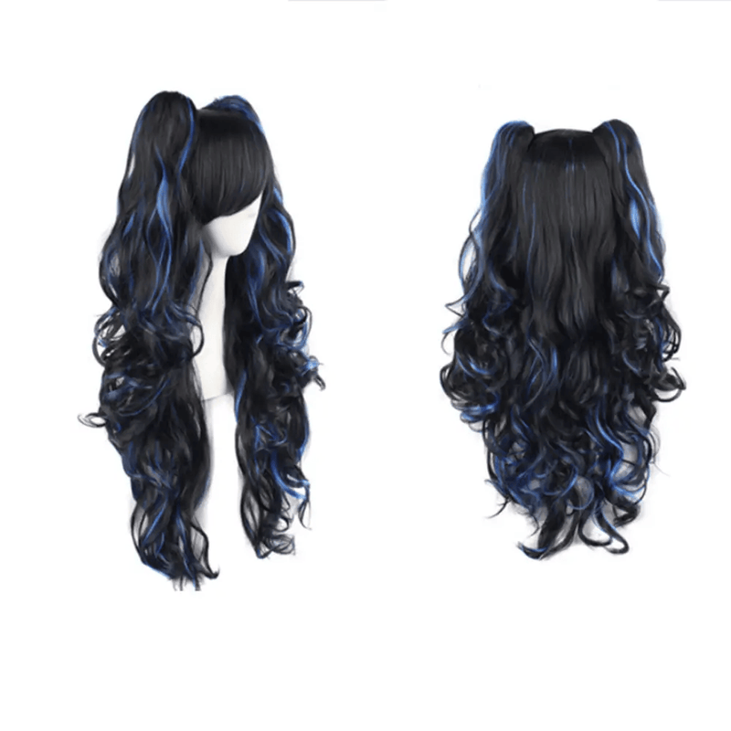 Lolita Long Curly Ponytail Cosplay Wig With Blue Highlights – view 2