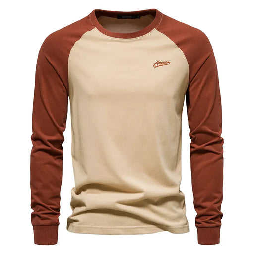 Men's Cotton Long Sleeve Color Block T-Shirt - Casual Comfort & Style – view 1