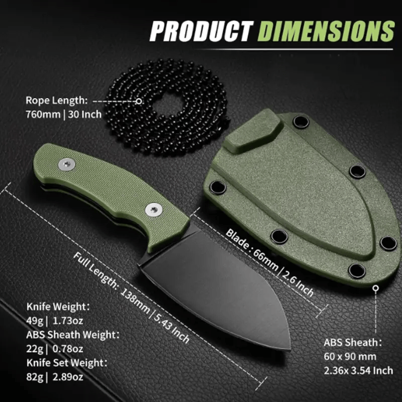 g8buynz EDC Fixed Blade with Sheath and Necklace Stainless Steel for Hiking & Camping EDC Fixed Blade with Sheath and Necklace Stainless Steel for Hiking & Camping