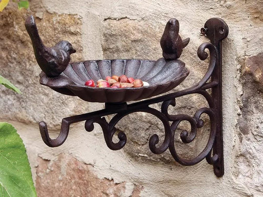Loveliving Furniture 2 Set Cast Iron Bird Bath/Feeder with Wall Bracket 2 Set Cast Iron Bird Bath/Feeder with Wall Bracket