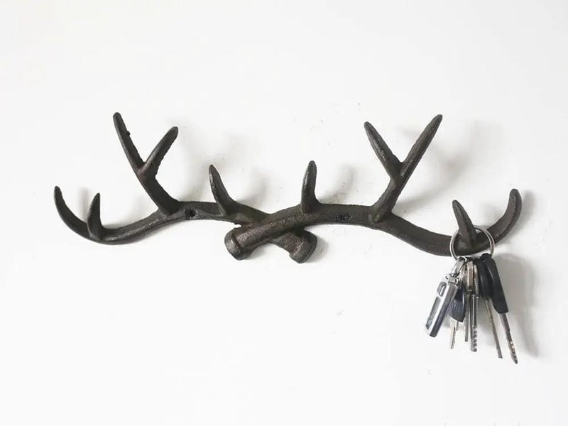 Loveliving Furniture Cast Iron Deer Antlers Coat Rack Key Holder Cast Iron Deer Antlers Coat Rack Key Holder