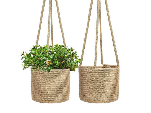 Loveliving 2 Pcs Jute Rope Hanging Planter Woven Plant Basket 2 Pcs Jute Rope Hanging Planter Woven Plant Basket