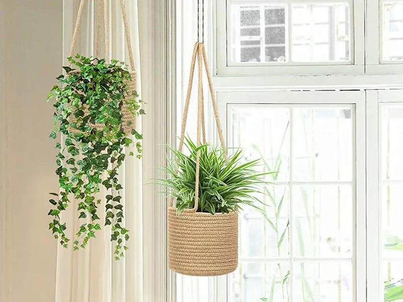 Loveliving 2 Pcs Jute Rope Hanging Planter Woven Plant Basket 2 Pcs Jute Rope Hanging Planter Woven Plant Basket
