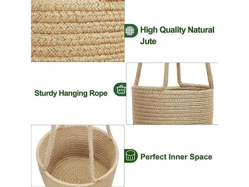 Loveliving 2 Pcs Jute Rope Hanging Planter Woven Plant Basket 2 Pcs Jute Rope Hanging Planter Woven Plant Basket