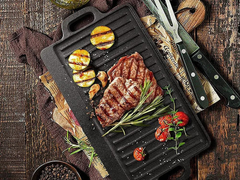 Loveliving Cast Iron Reversible Cast Iron Grill Griddle Grill Plate Reversible Cast Iron Grill and Griddle Plate for Stove