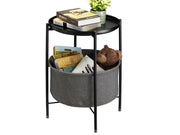 Loveliving Side Table with Storage Basket- Black Side Table with Storage Basket- Black