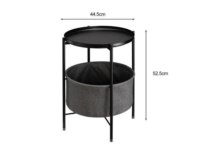 Loveliving Side Table with Storage Basket- Black Side Table with Storage Basket- Black