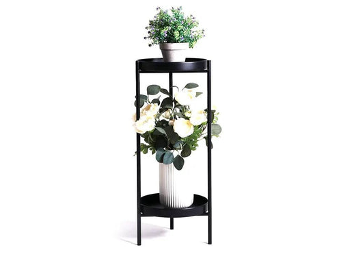Loveliving Furniture 2 Tier Tall Metal Flower Plants Pot Holder-black-M 2 Tier Tall Metal Flower Plants Pot Holder-black-M