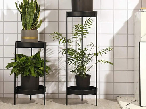 Loveliving Furniture 2 Tier Tall Metal Flower Plants Pot Holder-black-L 2 Tier Tall Metal Flower Plants Pot Holder-black-L
