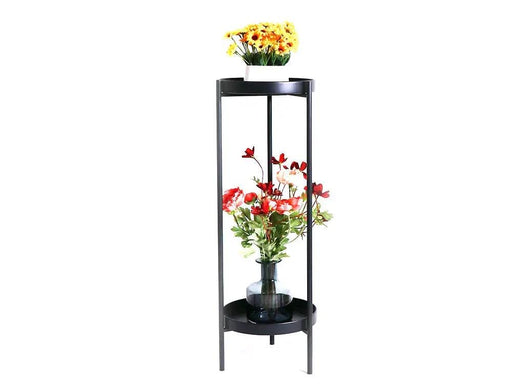 Loveliving Furniture 2 Tier Tall Metal Flower Plants Pot Holder-black-L 2 Tier Tall Metal Flower Plants Pot Holder-black-L