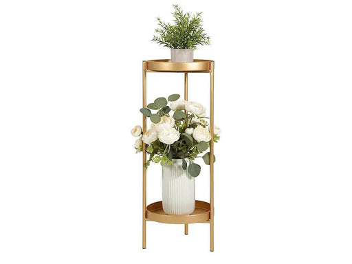 Loveliving Furniture 2 Tier Tall Metal Flower Plants Pot Holder-Gold-M 2 Tier Tall Metal Flower Plants Pot Holder-Gold-M