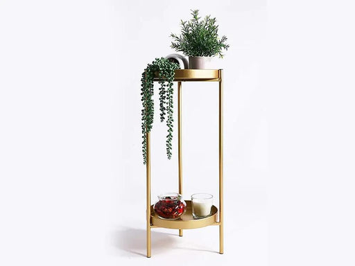 Loveliving Furniture 2 Tier Tall Metal Flower Plants Pot Holder-Gold-M 2 Tier Tall Metal Flower Plants Pot Holder-Gold-M