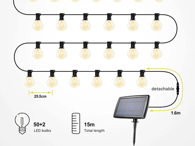 Solar Powered Festoon String Lights 15m with 50 Bulbs – view 6