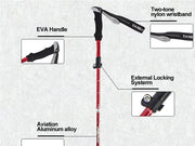Loveliving Portable 5-Section Hiking Sticks -Red/110CM Ultra Light Telescopic Hiking Pole 7075 Aluminum Red