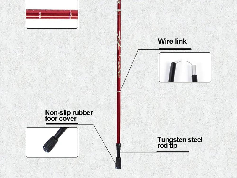 Loveliving Portable 5-Section Hiking Sticks -Red/110CM Ultra Light Telescopic Hiking Pole 7075 Aluminum Red