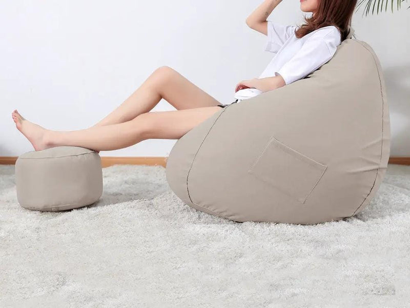 Loveliving Bean Bag Bean Bag Chair with Footstool- Khaki Bean Bag Chair with Footstool- Khaki