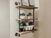 Loveliving 3 Tiers Industrial Pipe Shelf Rustic Wall Shelf 3 Tiers Industrial Pipe Shelf Rustic Wall Shelf