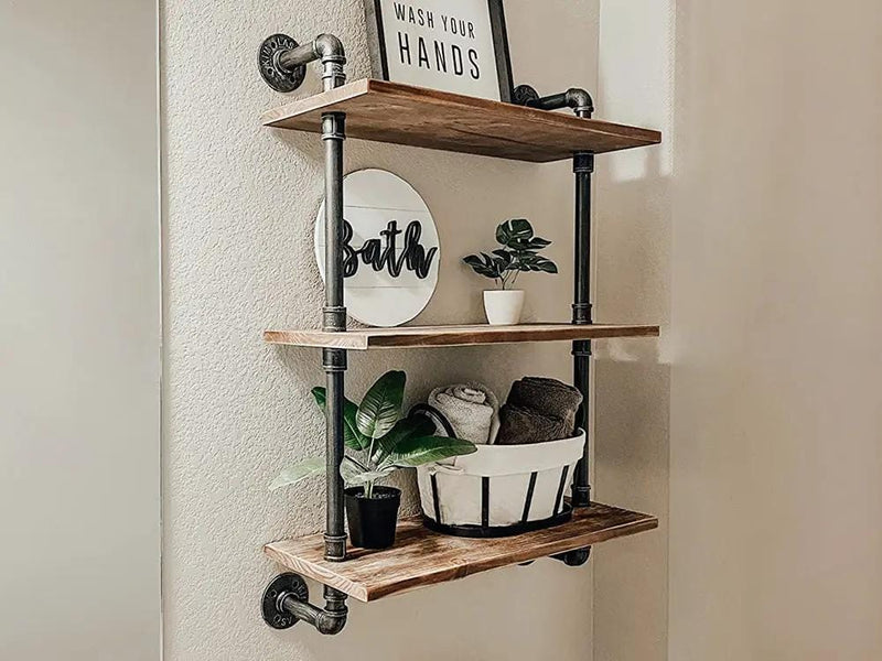 Loveliving 3 Tiers Industrial Pipe Shelf Rustic Wall Shelf 3 Tiers Industrial Pipe Shelf Rustic Wall Shelf