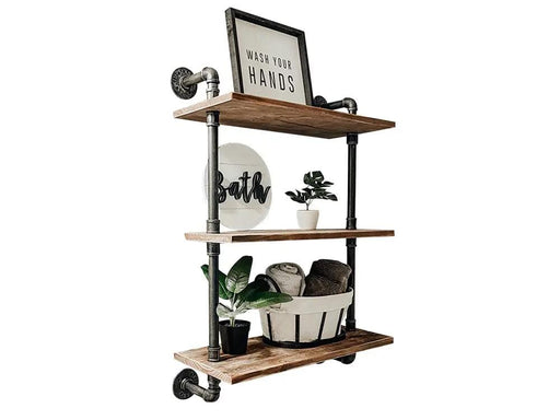 Loveliving 3 Tiers Industrial Pipe Shelf Rustic Wall Shelf 3 Tiers Industrial Pipe Shelf Rustic Wall Shelf