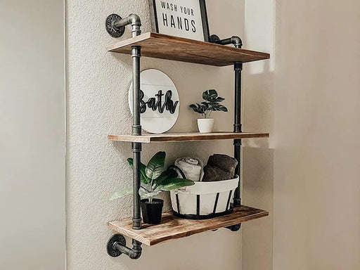 Loveliving 3 Tiers Industrial Pipe Shelf Rustic Wall Shelf 3 Tiers Industrial Pipe Shelf Rustic Wall Shelf