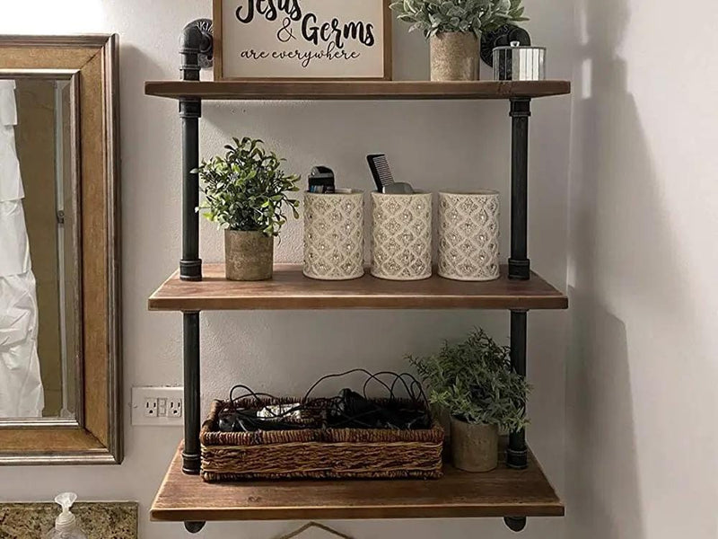 Loveliving 3 Tiers Industrial Pipe Shelf Rustic Wall Shelf 3 Tiers Industrial Pipe Shelf Rustic Wall Shelf
