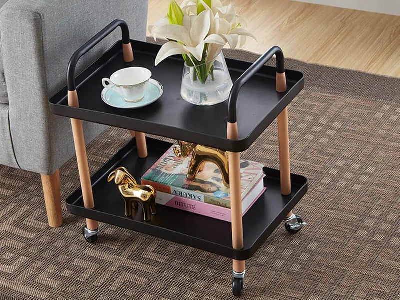 2 Tiers Utility Rolling Cart Multi-Function Storage Rack -Black – view 2
