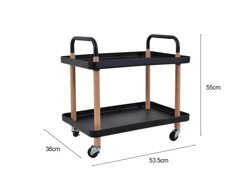 2 Tiers Utility Rolling Cart Multi-Function Storage Rack -Black – view 3