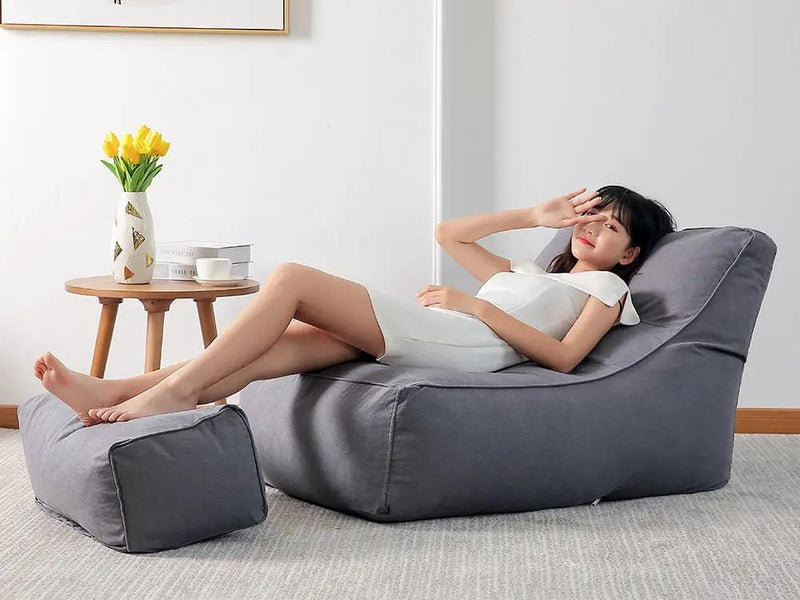 Loveliving Bean Bag Bean Bag Lounger with Footstool-Grey Bean Bag Lounger with Footstool-Grey