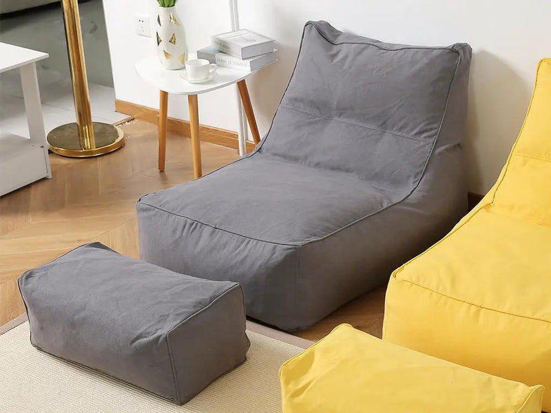 Loveliving Bean Bag Bean Bag Lounger with Footstool-Grey Bean Bag Lounger with Footstool-Grey