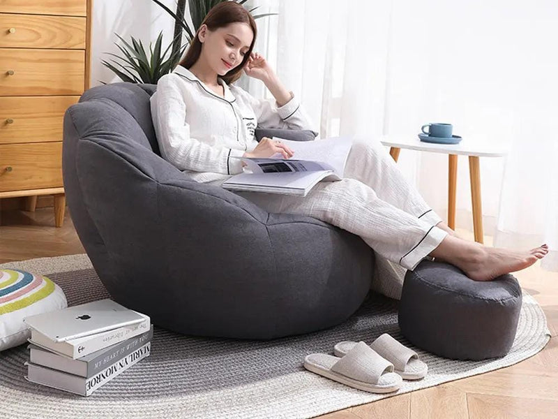 Loveliving Bean Bag Bean Bag Armchair Cover with Footstool-Dark Grey Bean Bag Armchair Cover with Footstool-Dark Grey