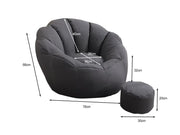 Loveliving Bean Bag Bean Bag Armchair Cover with Footstool-Dark Grey Bean Bag Armchair Cover with Footstool-Dark Grey