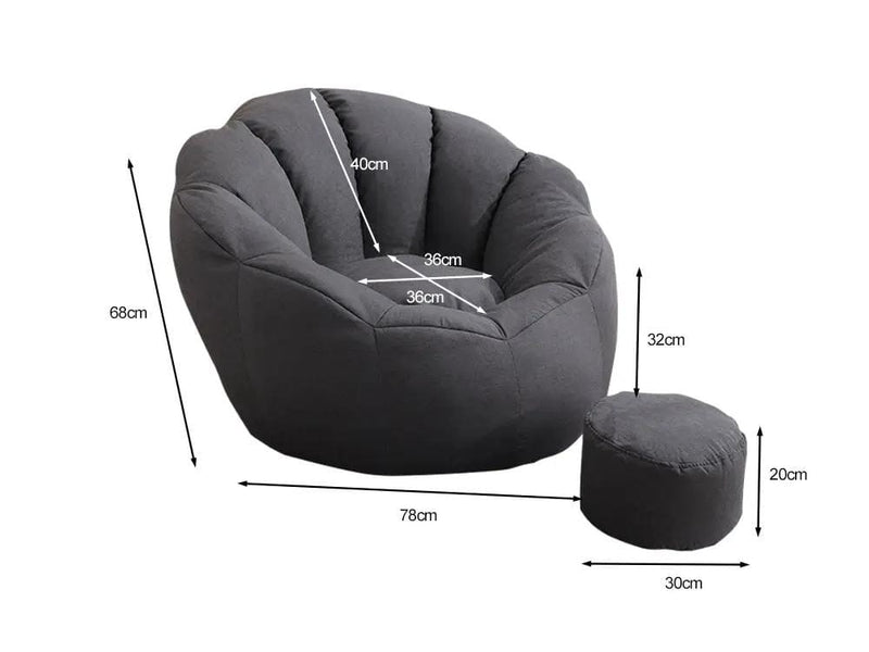 Loveliving Bean Bag Bean Bag Armchair Cover with Footstool-Dark Grey Bean Bag Armchair Cover with Footstool-Dark Grey