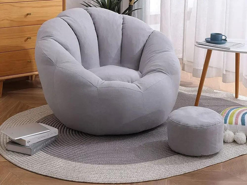 Loveliving Bean Bag Bean Bag Armchair Cover with Footstool-Light Grey Bean Bag Armchair Cover with Footstool-Light Grey