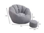 Loveliving Bean Bag Bean Bag Armchair Cover with Footstool-Light Grey Bean Bag Armchair Cover with Footstool-Light Grey
