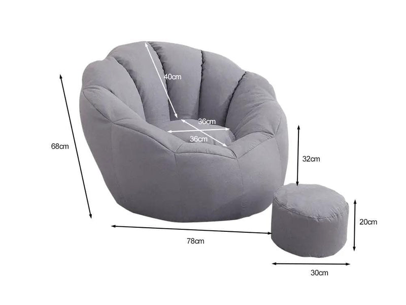 Loveliving Bean Bag Bean Bag Armchair Cover with Footstool-Light Grey Bean Bag Armchair Cover with Footstool-Light Grey
