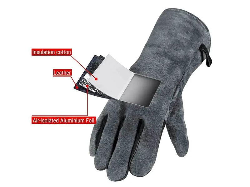 Loveliving 500°C - Cowhide Leather Heat Resistant BBQ Grill Gloves Cowhide Leather BBQ Grill Gloves Heat Resistant 500C