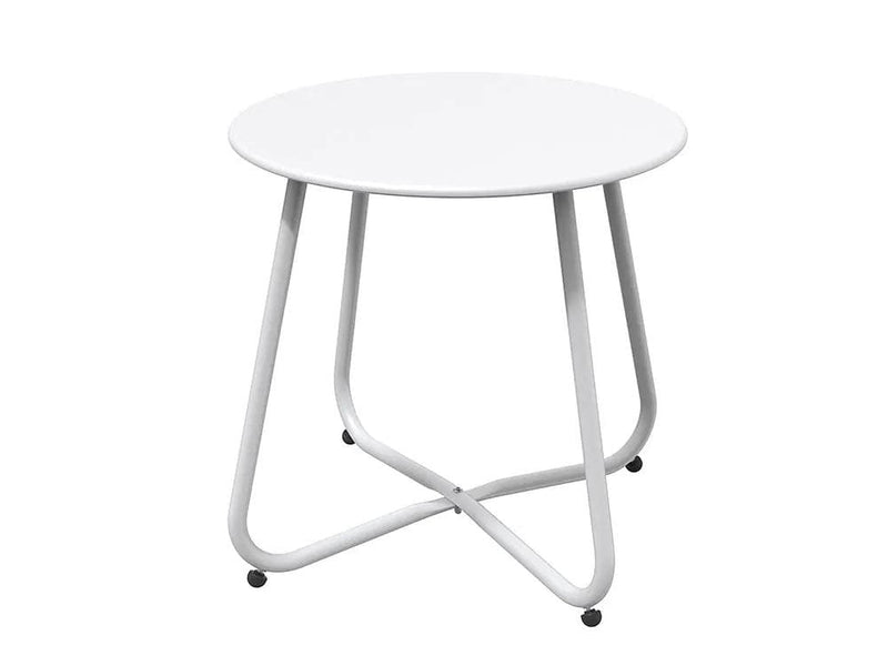 Loveliving Furniture Round Metal Side Table-White Round Metal Side Table-White