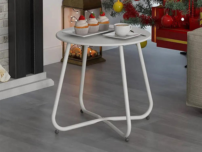 Loveliving Furniture Round Metal Side Table-White Round Metal Side Table-White