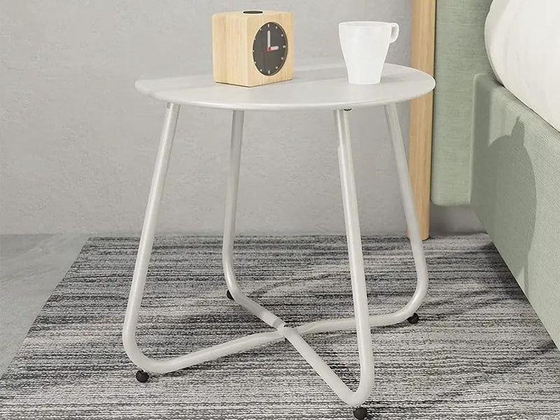 Loveliving Furniture Round Metal Side Table-White Round Metal Side Table-White