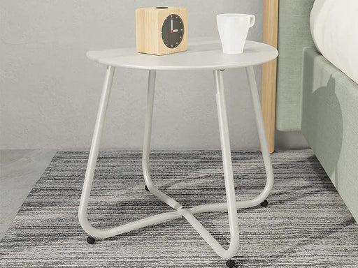 Loveliving Furniture Round Metal Side Table-White Round Metal Side Table-White