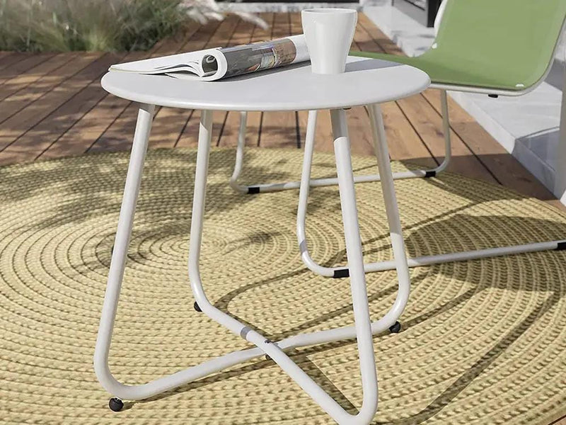 Loveliving Furniture Round Metal Side Table-White Round Metal Side Table-White