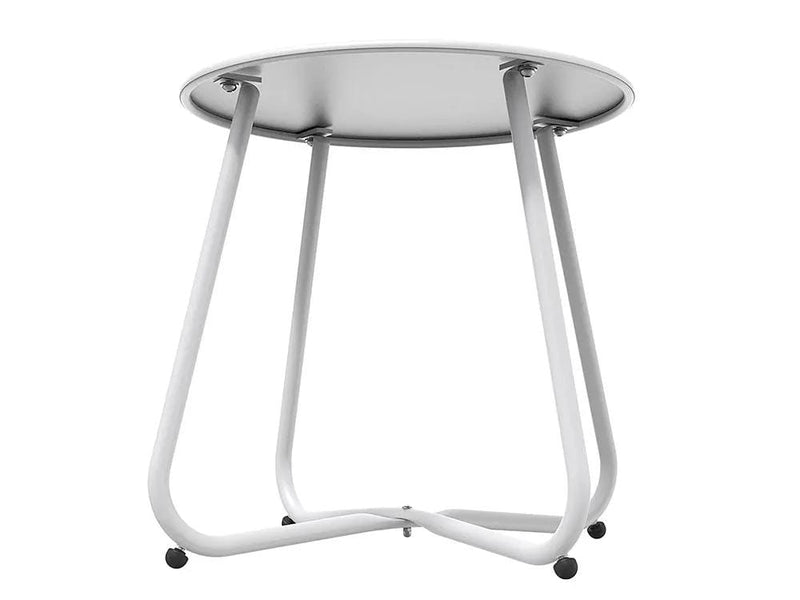 Loveliving Furniture Round Metal Side Table-White Round Metal Side Table-White