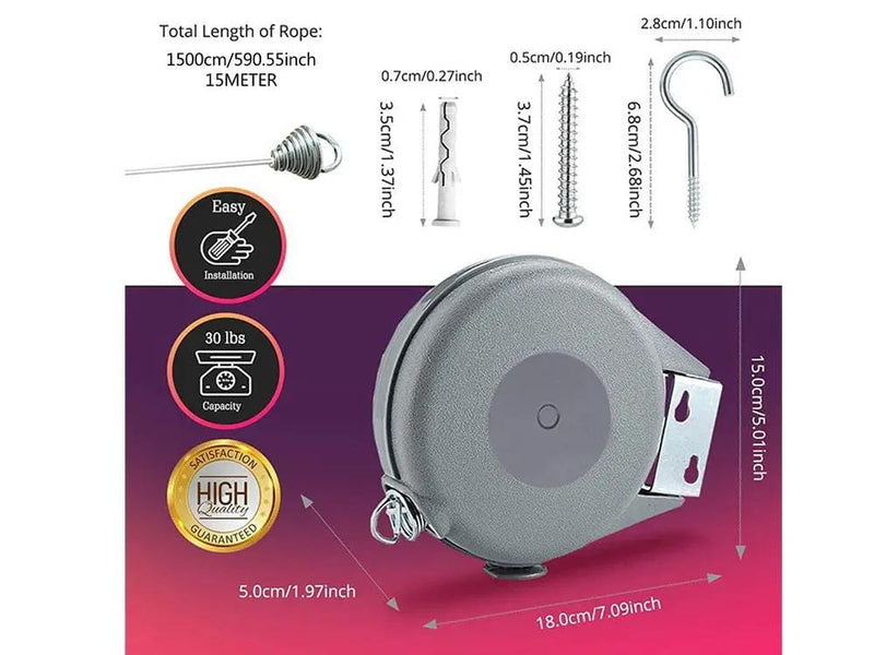 Loveliving Outdoor & Camping 15M Retractable Clothesline Loveliving 15M Retractable Clothesline Indoors Outdoor